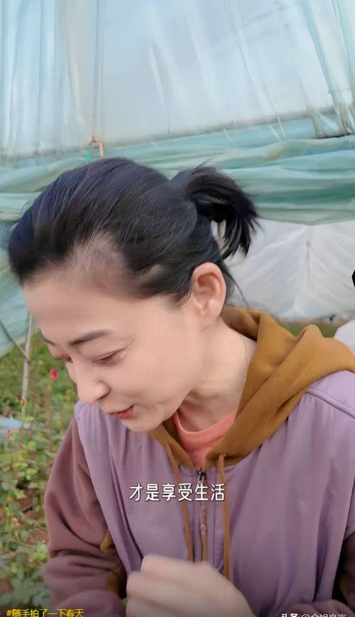 梅婷云南菜地摘花，素颜憔悴头发斑秃，穿土黄色衣服被认作农民