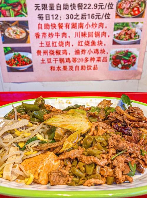 上海街头20元每位随便吃的自助快餐，荤菜挺多吃回本很容易真划算